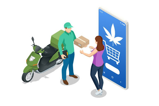 Cannabis delivery driver holding a package with THC gummies in Mississauga