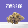 Zombie OG cannabis buds with dark green tones and heavy crystal coating