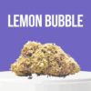 Lemon Bubble cannabis buds with bright green color, citrus tones, and frosty trichomes