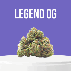 Legend OG cannabis buds with dense structure and frosty trichomes